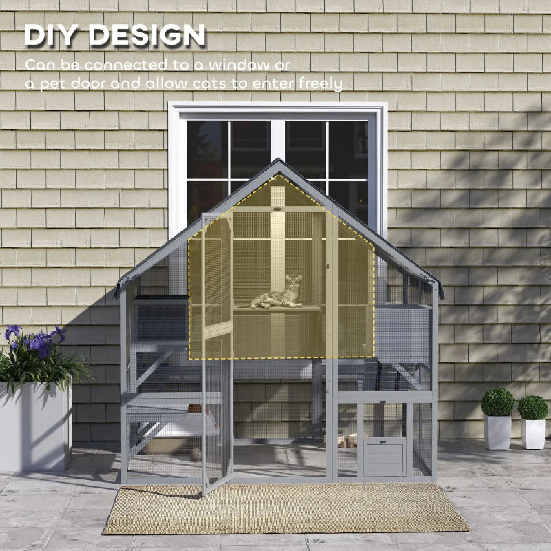 PawHut Large Catio Outdoor with Waterproof Cover, Grey