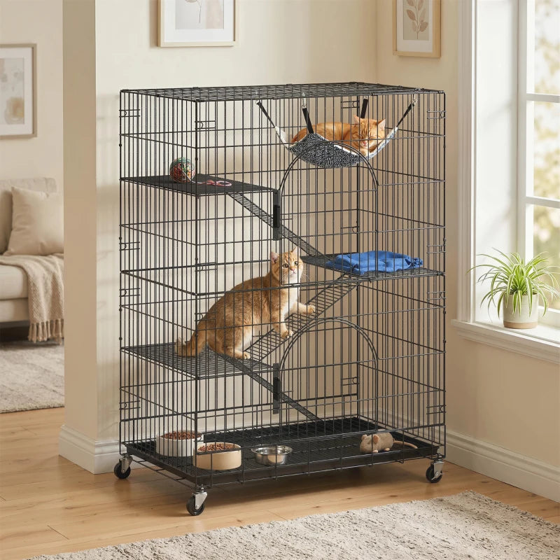 PawHut 4-Tier Cat Cage, Black