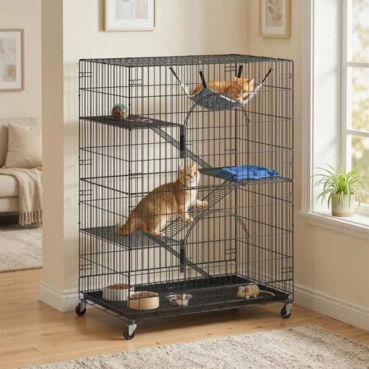 PawHut 4-Tier Cat Cage, Black