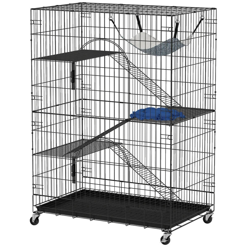 PawHut 4-Tier Cat Cage, Black