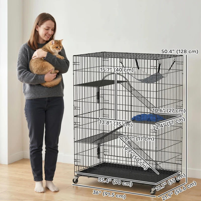 PawHut 4-Tier Cat Cage, Black