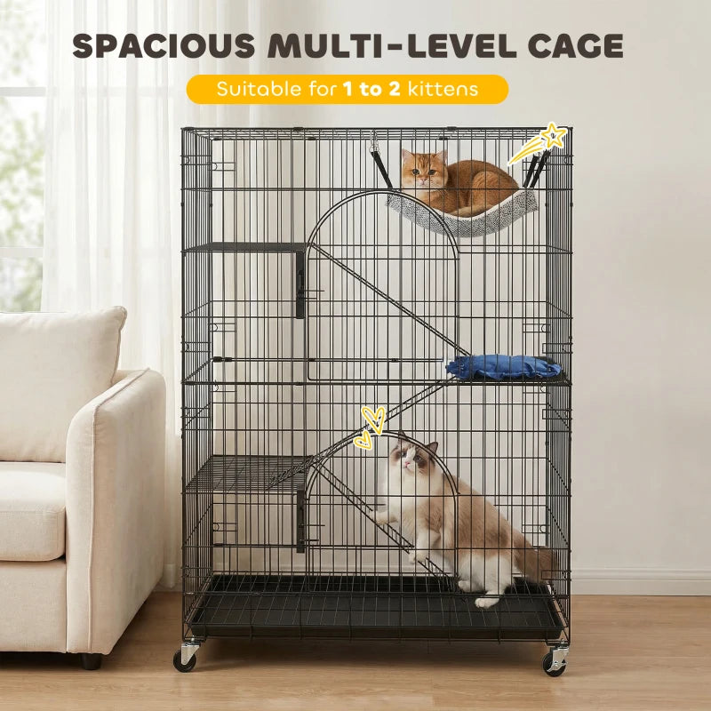 PawHut 4-Tier Cat Cage, Black