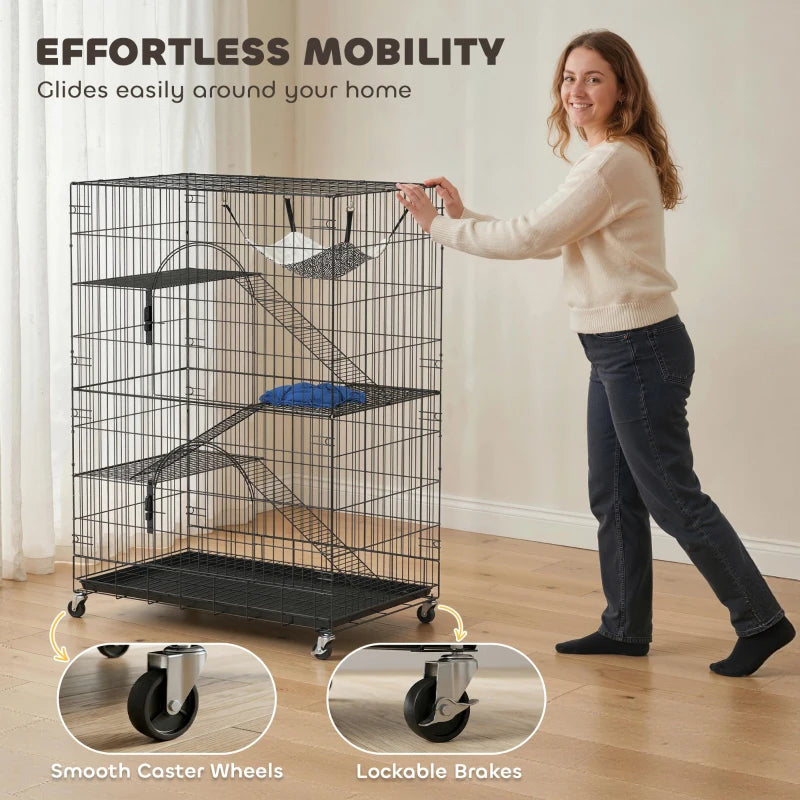PawHut 4-Tier Cat Cage, Black