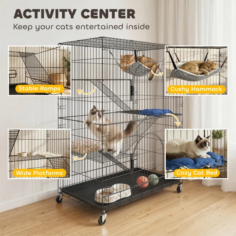 PawHut 4-Tier Cat Cage, Black