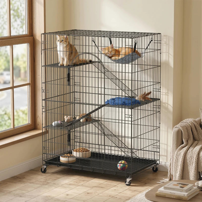 PawHut 4-Tier Cat Cage, Black