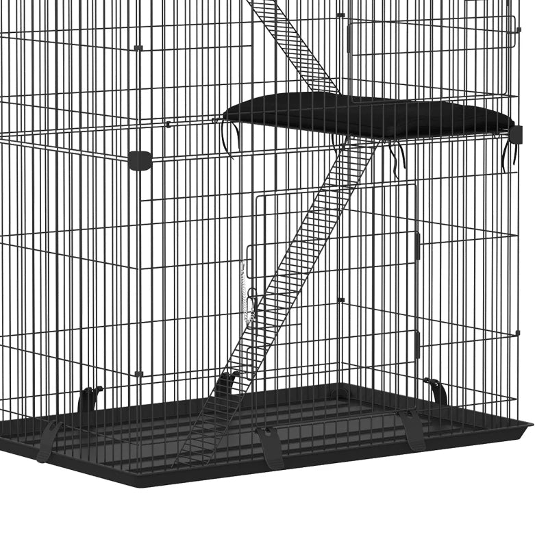 PawHut 3-Tier Cat Cage Indoor, Black
