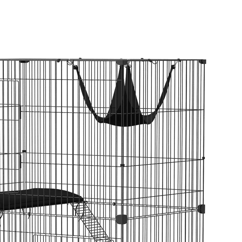 PawHut 3-Tier Cat Cage Indoor, Black
