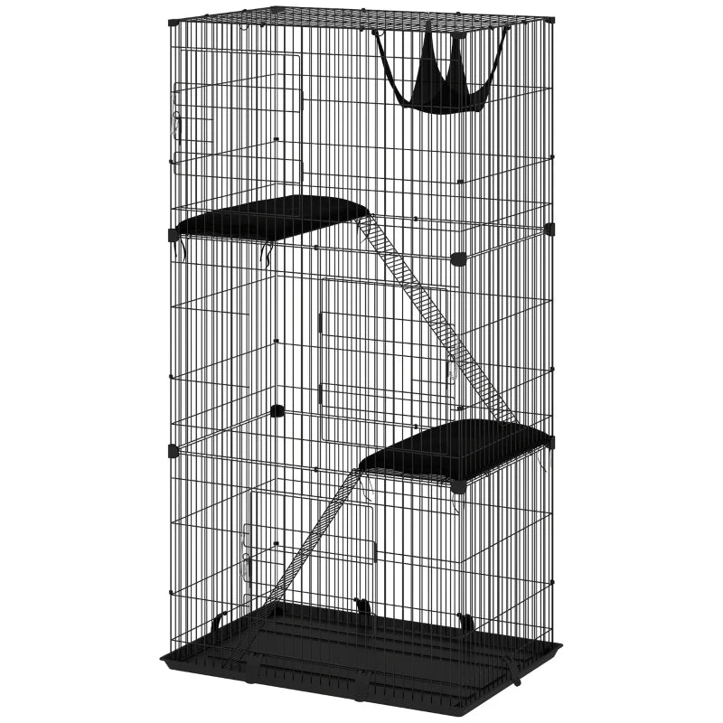 PawHut 3-Tier Cat Cage Indoor, Black