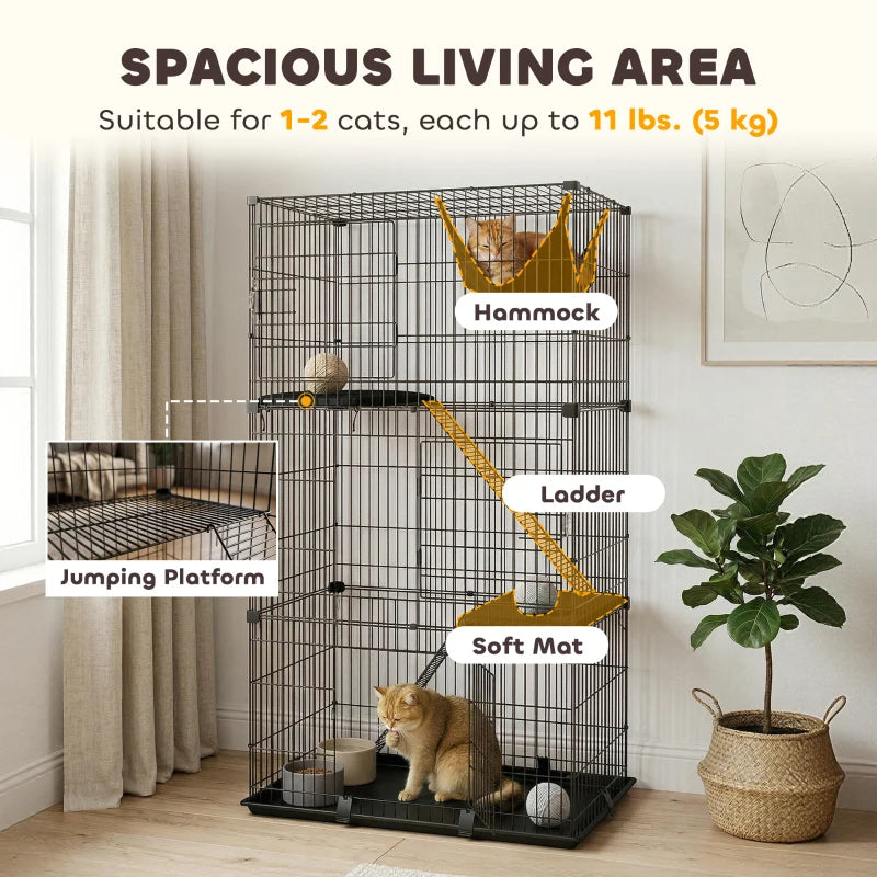 PawHut 3-Tier Cat Cage Indoor, Black