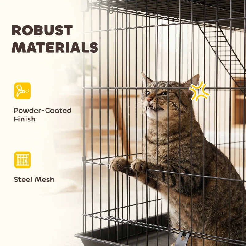 PawHut 3-Tier Cat Cage Indoor, Black