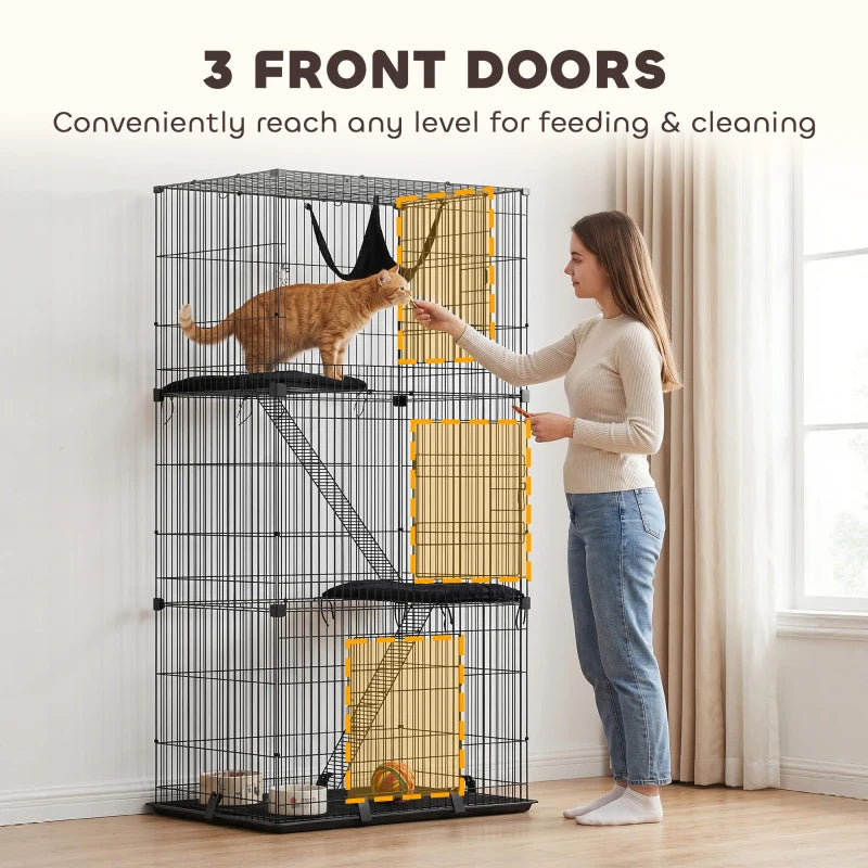 PawHut 3-Tier Cat Cage Indoor, Black