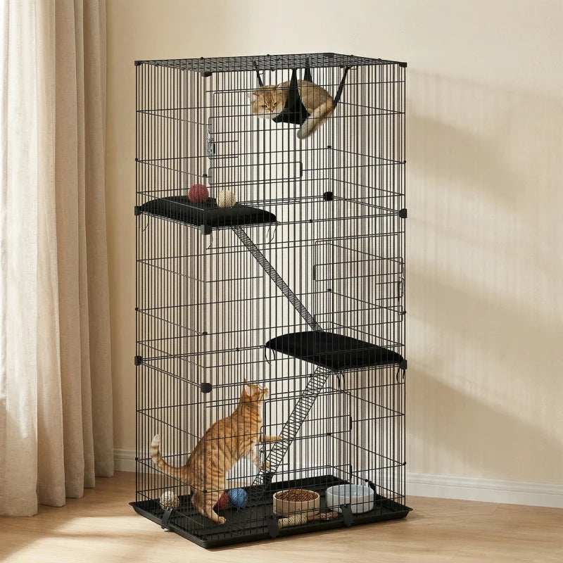 PawHut 3-Tier Cat Cage Indoor, Black