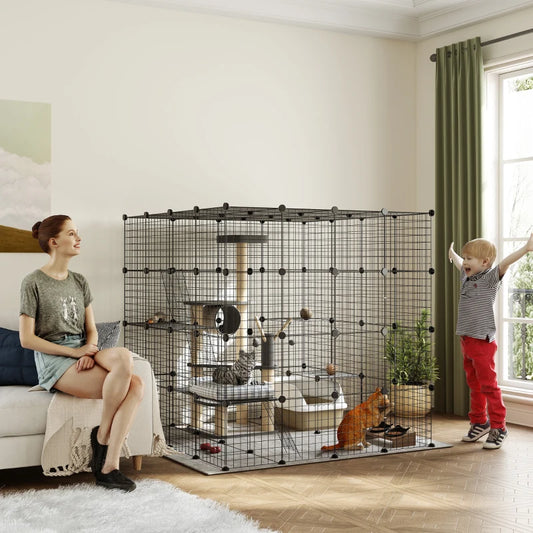 PawHut 4-Tier 55" Cat Cage Indoor, Black