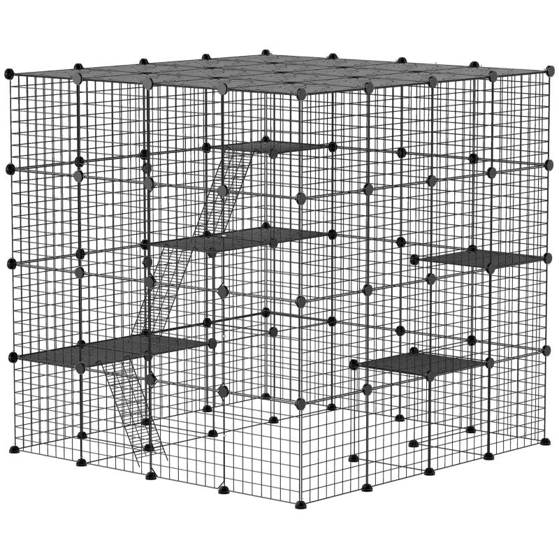 PawHut 4-Tier 55" Cat Cage Indoor, Black