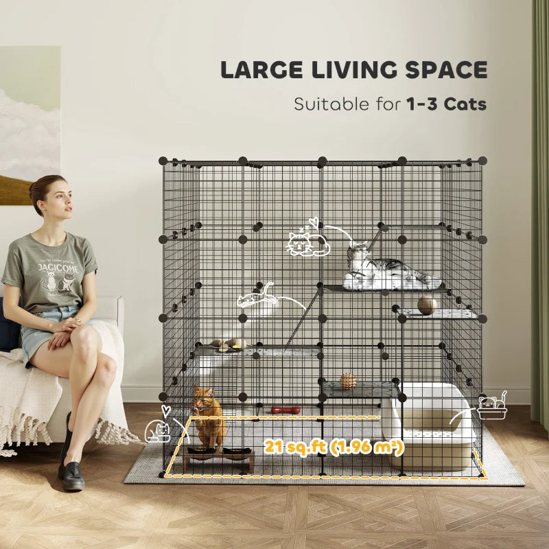 PawHut 4-Tier 55" Cat Cage Indoor, Black