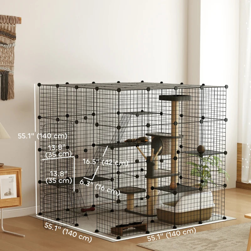 PawHut 4-Tier 55" Cat Cage Indoor, Black