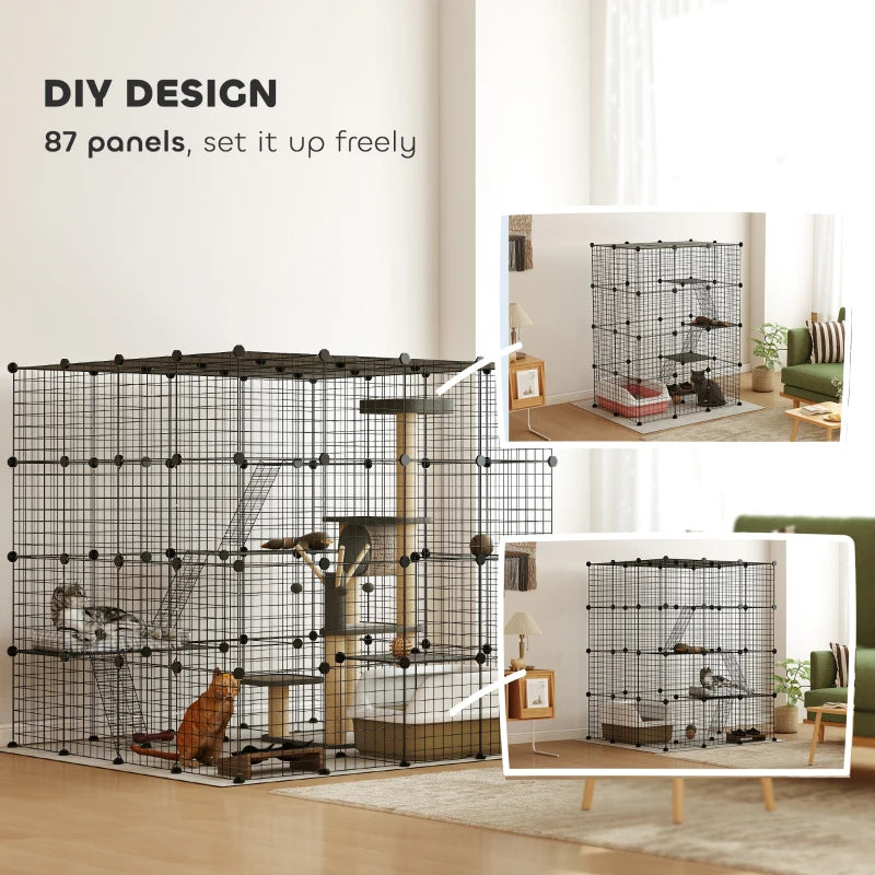 PawHut 4-Tier 55" Cat Cage Indoor, Black