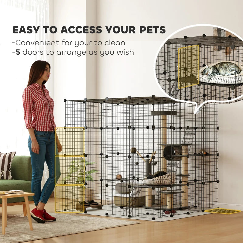PawHut 4-Tier 55" Cat Cage Indoor, Black