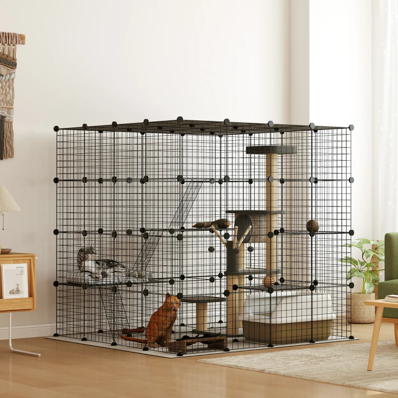 PawHut 4-Tier 55" Cat Cage Indoor, Black