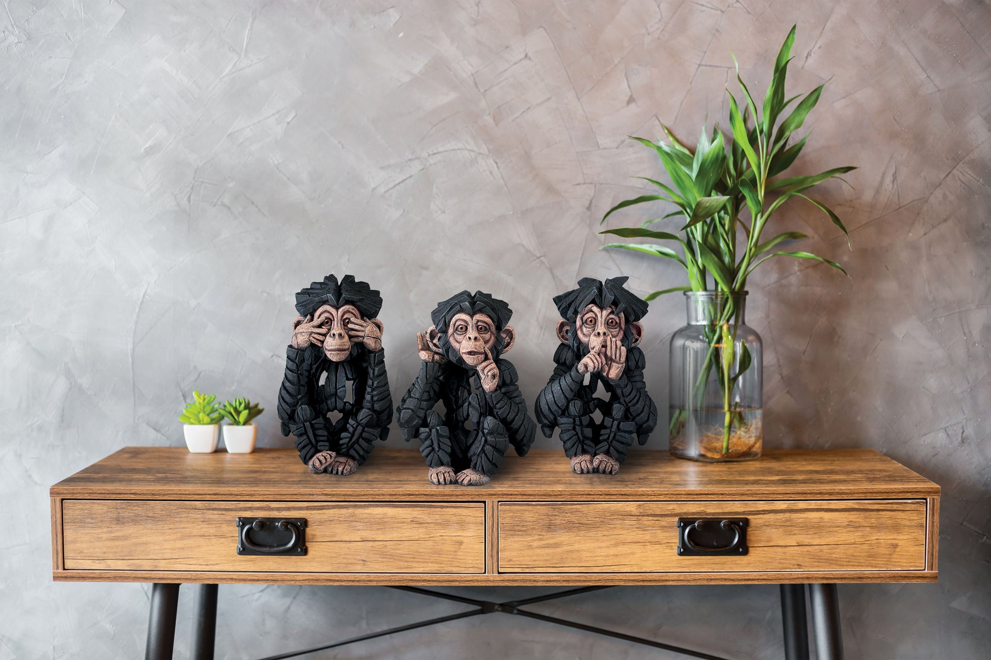 3 Wise Monkeys, Japanese Proverb, See no Evil, Hear no Evil, Speak no Evil,  Edge Sculpture, Baby Chimp Set
