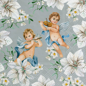 Napkins, Luncheon - Angels & Flowers Silver