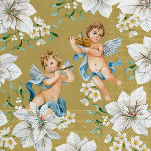 Napkins, Luncheon - Angels & Flowers Gold